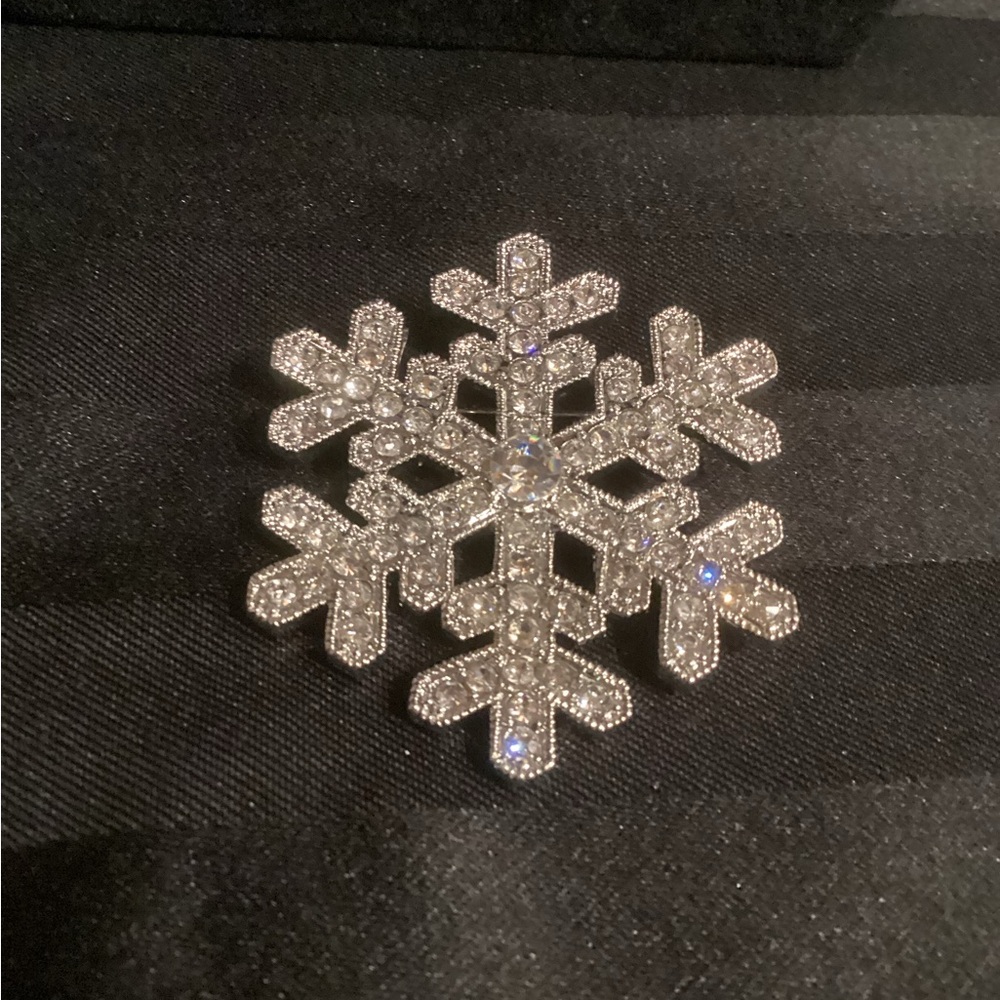 Silver Snowflake Brooch w/ Crystals